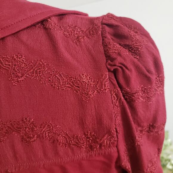 Vanessa Virginia by Anthro Lenora Waist Knot Tie Cranberry Jersey Knit Top Small - Picture 8 of 10